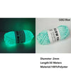 G002 Blue glow-in-the-dark polyester yarn skein with a label and specifications