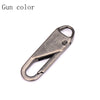 A close-up view of a metal zipper pull replacement set with a hook and a loop.