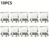 Ten clear plastic invisible pant hem clips with metal adjusters for non-slip trouser fastening