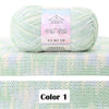 A ball of light green 4-ply cotton knit yarn for gradient projects.