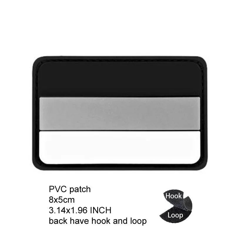 Black and silver PVC patch with a hook and loop on the back