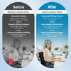 Comparison showing before and after using a Rukhs Lumbar Pillow for improved sitting posture.