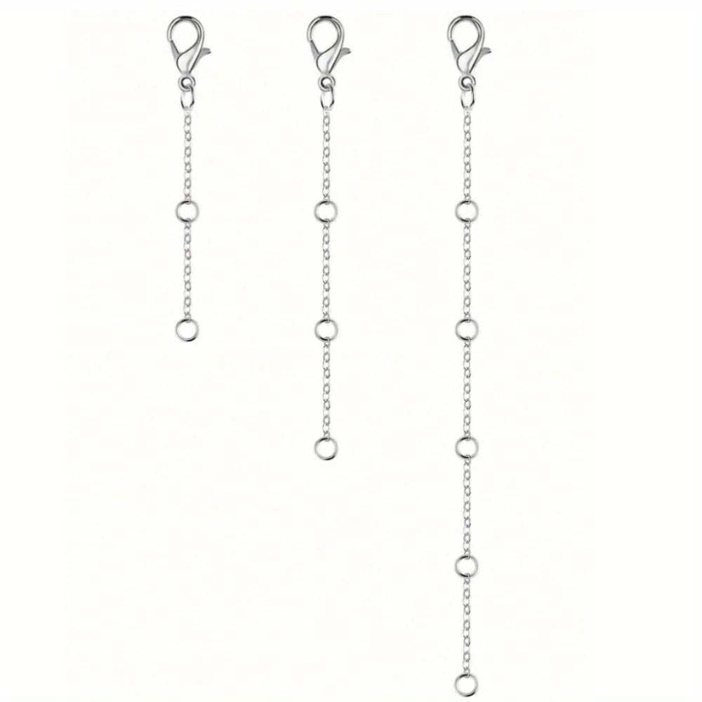 A silver adjustable lobster clasp necklace chain displayed vertically.