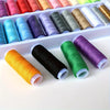 A collection of 39 colored sewing threads in various shades and textures arranged in a white tray.