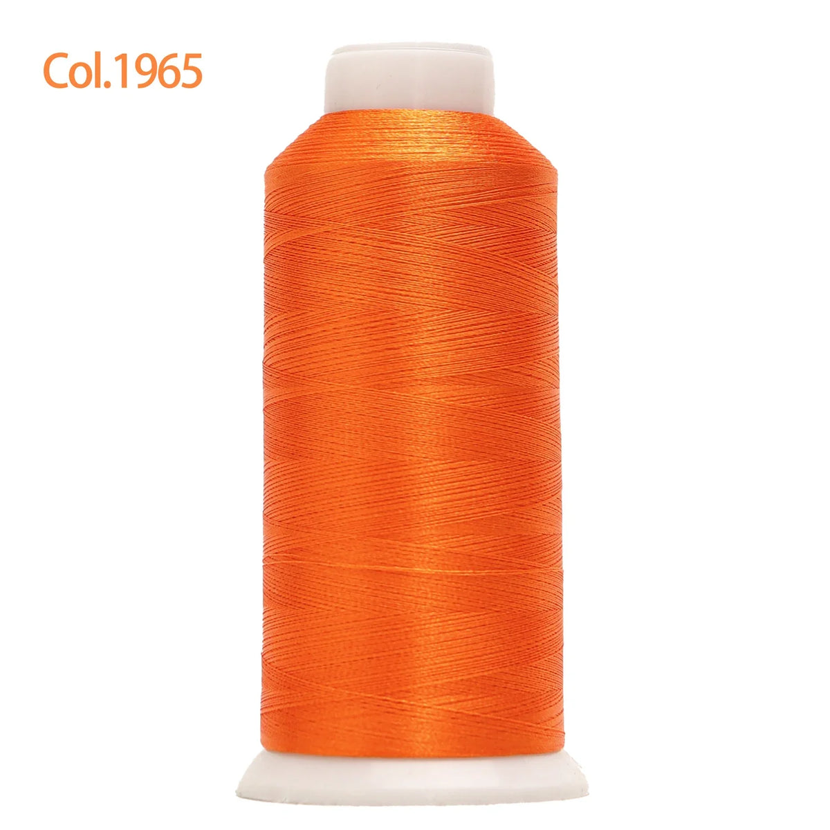 A spool of bright orange high tenacity machine embroidery thread.