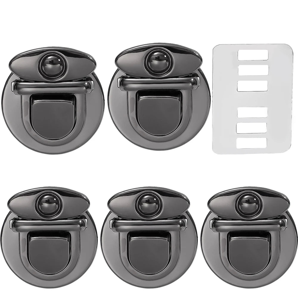 A set of five metal bag lock clasps for handbags and totes, shown in silver color.