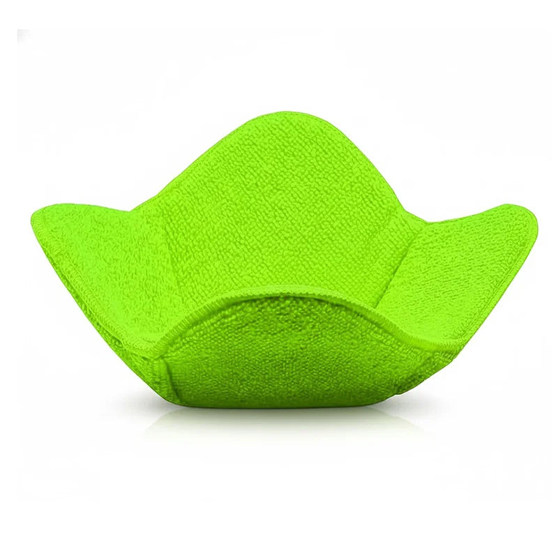 Bright lime green quilted microwave bowl cozy designed to hold hot dishes.