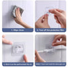 Instructions showing how to install non-drill curtain rod brackets on a wall by wiping, tearing film, and installing the rod.
