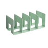 A light green plastic storage organizer with four interlocking sections for organizing items.