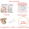 Embroidery DIY kit containing thread, needles, and a hoop for creating floral designs.