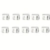 A set of twelve clear plastic invisible pants hem clips for non-slip length adjustment.
