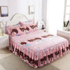 Pink double layer printed bed skirt with floral and animal patterns