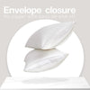 Two white satin pillowcases shown with an envelope closure, emphasizing easy on and off use.