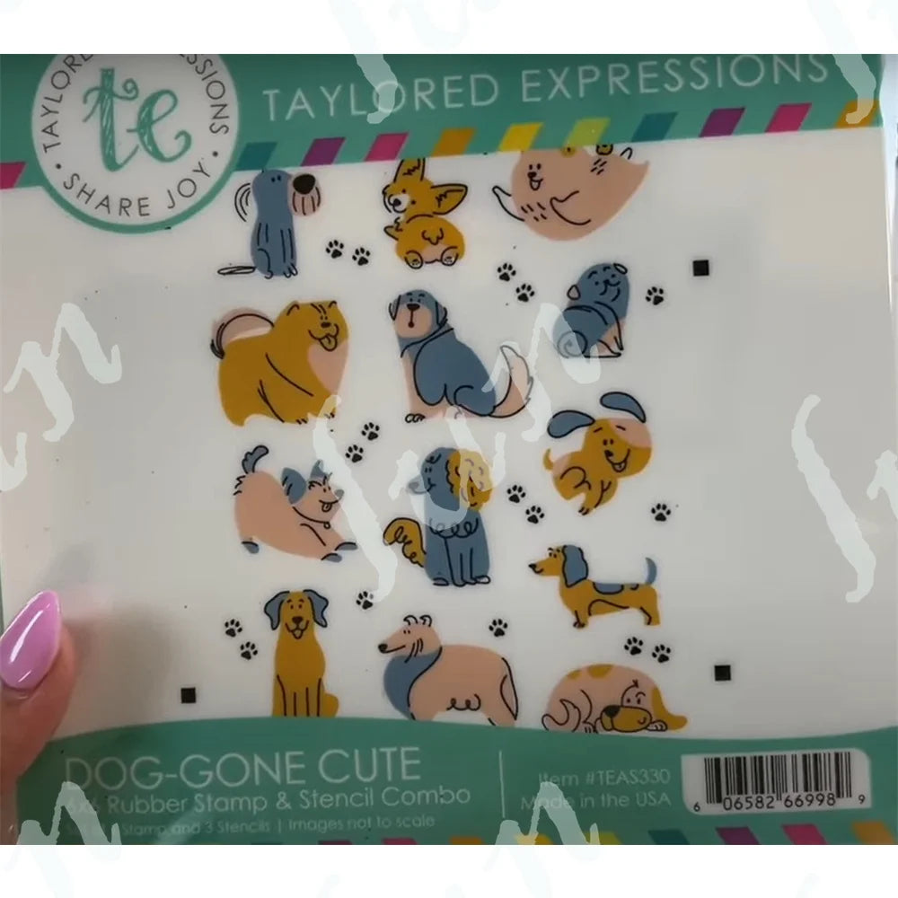 A set of die and stencil for layering quilt squares featuring various dog illustrations.
