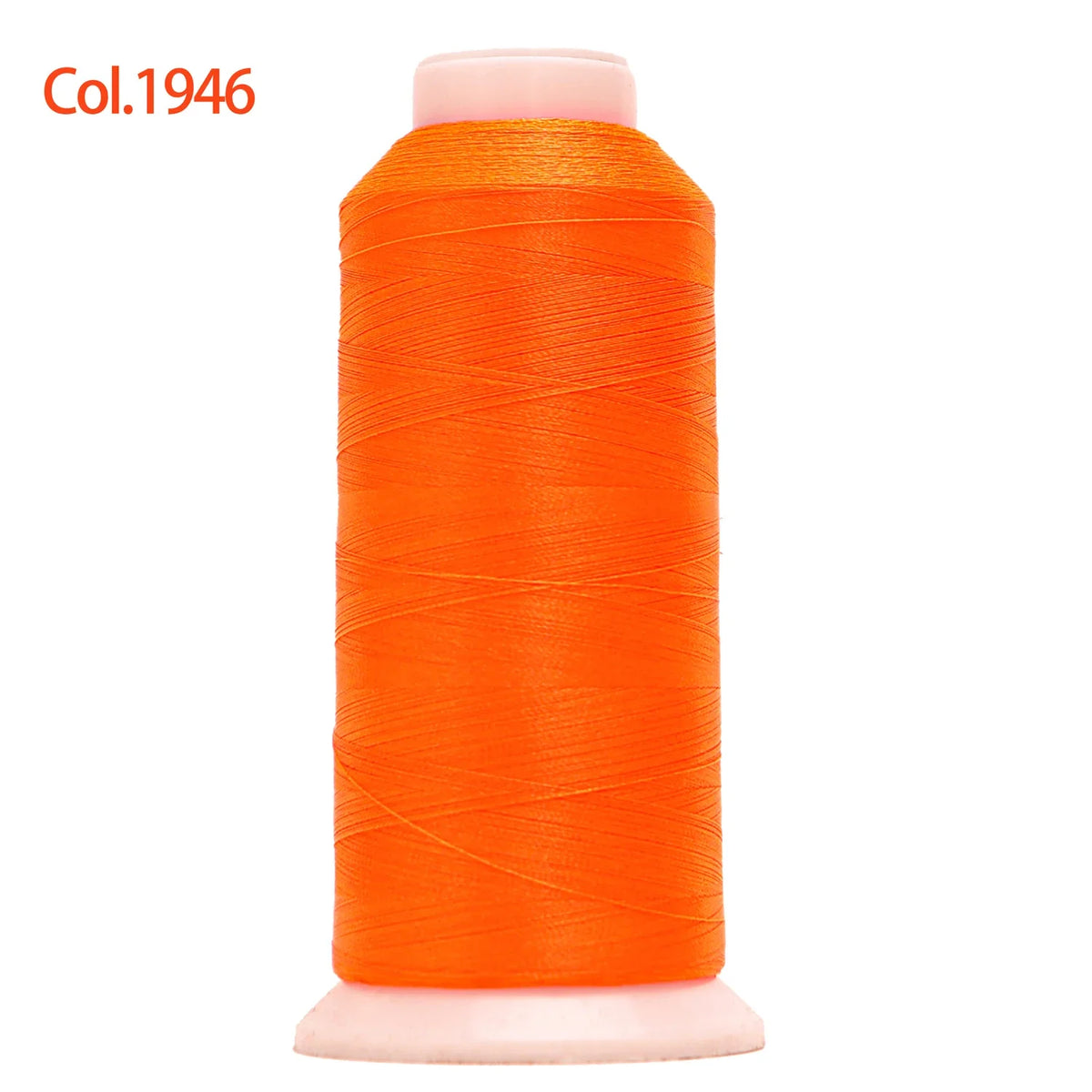 A spool of bright orange high tenacity machine embroidery thread labeled Col.1946.