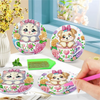A set of diamond painting coasters featuring cute animal designs like a bear and a kitten on colorful floral backgrounds.