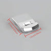 A silver heavy-duty rolled hem foot for sewing machines shown with dimension lines.