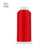 A roll of bright red polyester embroidery thread with a white core.