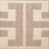 Close-up of a beige fabric featuring a geometric pattern created by light brown embroidered stitching.