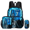 A black football sport backpack featuring a blue and white graphic of Ronaldo's face and the number 7.