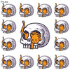 A collection of embroidered patches featuring stylized cats on white skulls for DIY punk embroidery
