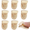 A set of five gold-toned metal bag lock clasps for handbags and totes shown in various angles.