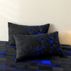 Black geometric grid print duvet cover set with glowing blue accents