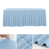 Light blue stretchable waterproof rectangle tablecloth draped over a table.