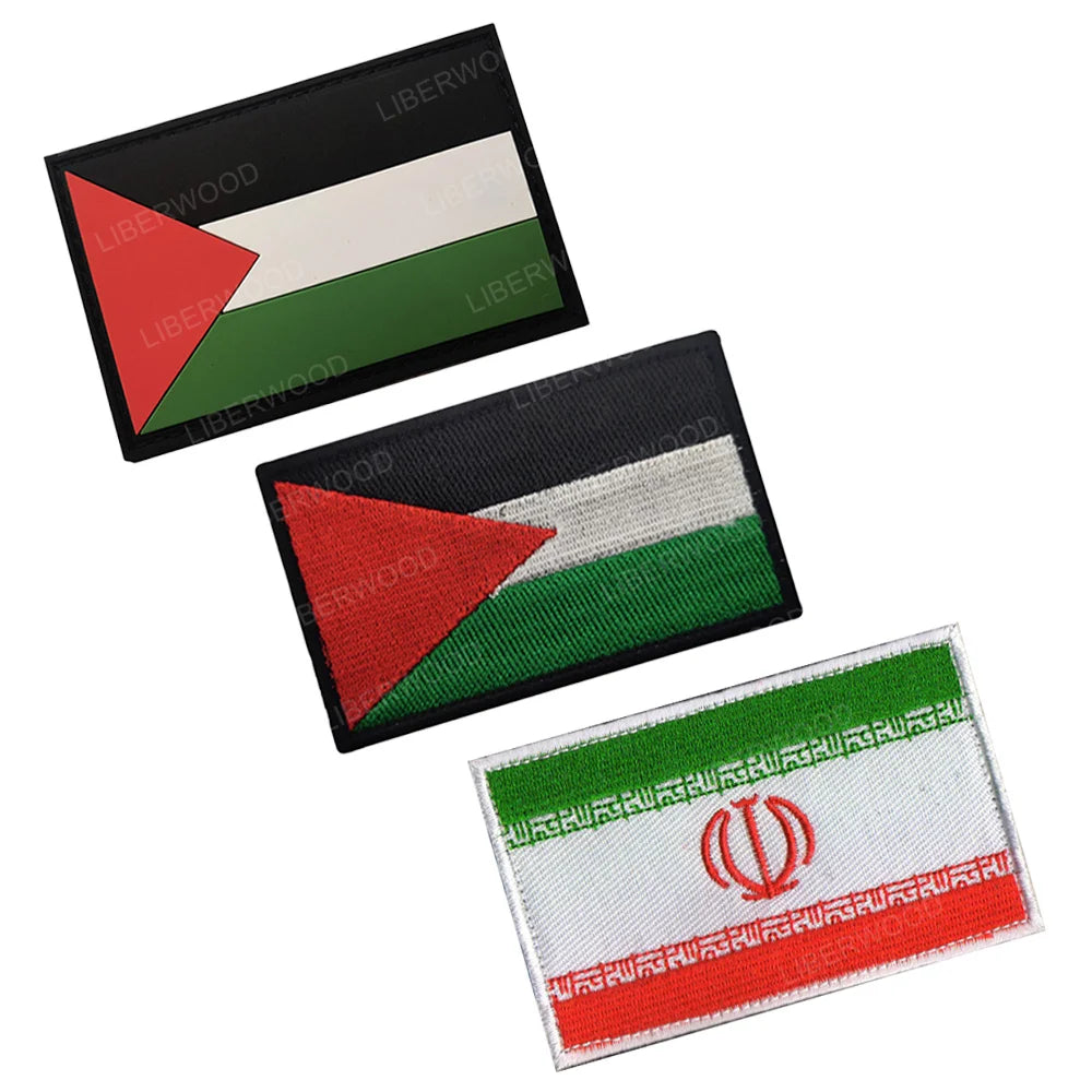 Tactical embroidered patch featuring the Palestinian flag design with red, green, and white stripes.