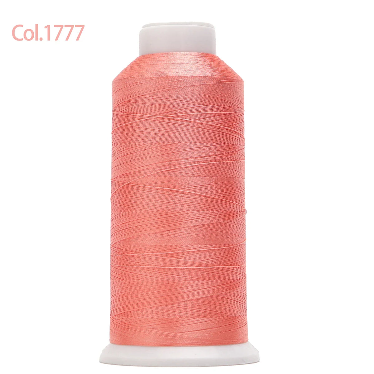 A spool of coral pink embroidery thread labeled Col.1777