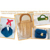 Various crocheted bags and accessories made from thick, bright colored yarn.