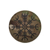 Embroidered Valknut Viking patch with hook and loop backing on a dark brown fabric.
