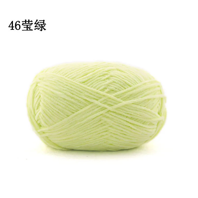 A ball of light green 46-ply chenille yarn for knitting and crochet