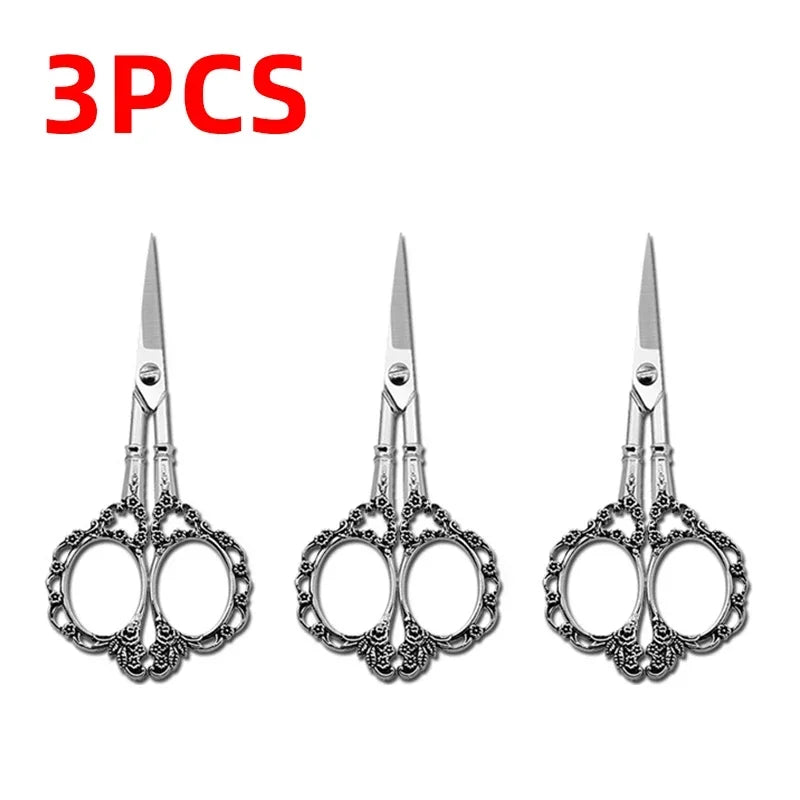 Three pairs of durable stainless steel crafting scissors displayed side by side.