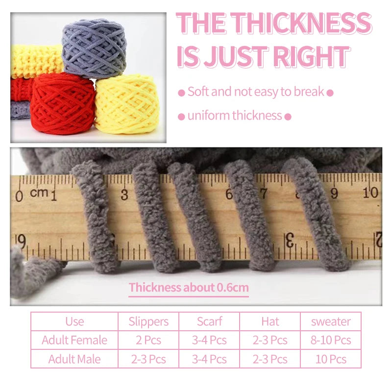 A collection of thick, textured grey and yellow knitting yarn balls next to a ruler showing the thickness of about 0.6cm.