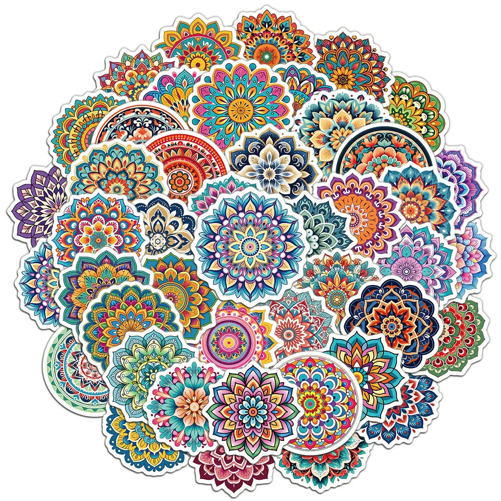 A vibrant collection of colorful mandala graffiti stickers for phone and decoration