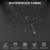 A dark background shows water droplets on a fabric, with icons indicating waterproof features like wash separately and machin