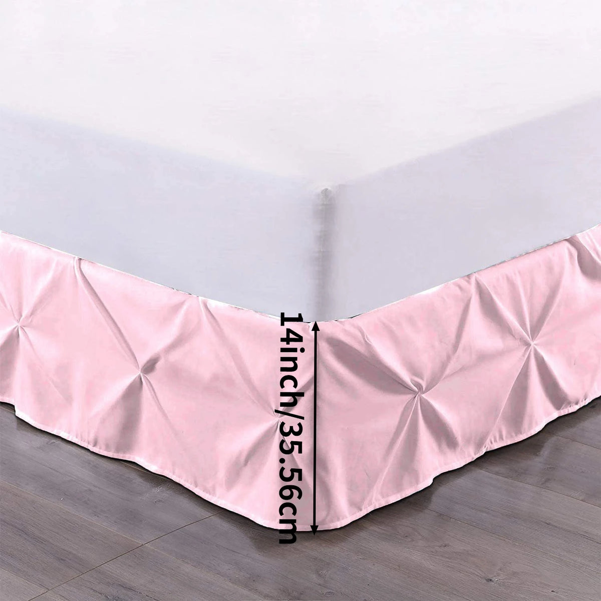 Pink premium wrap-around bed skirt for a queen bed
