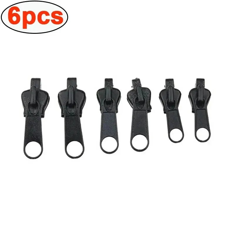 Six black universal zipper repair kits for clothing and bags