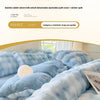 A close-up of a light blue rabbit fleece duvet cover and bedding with fluffy textures.