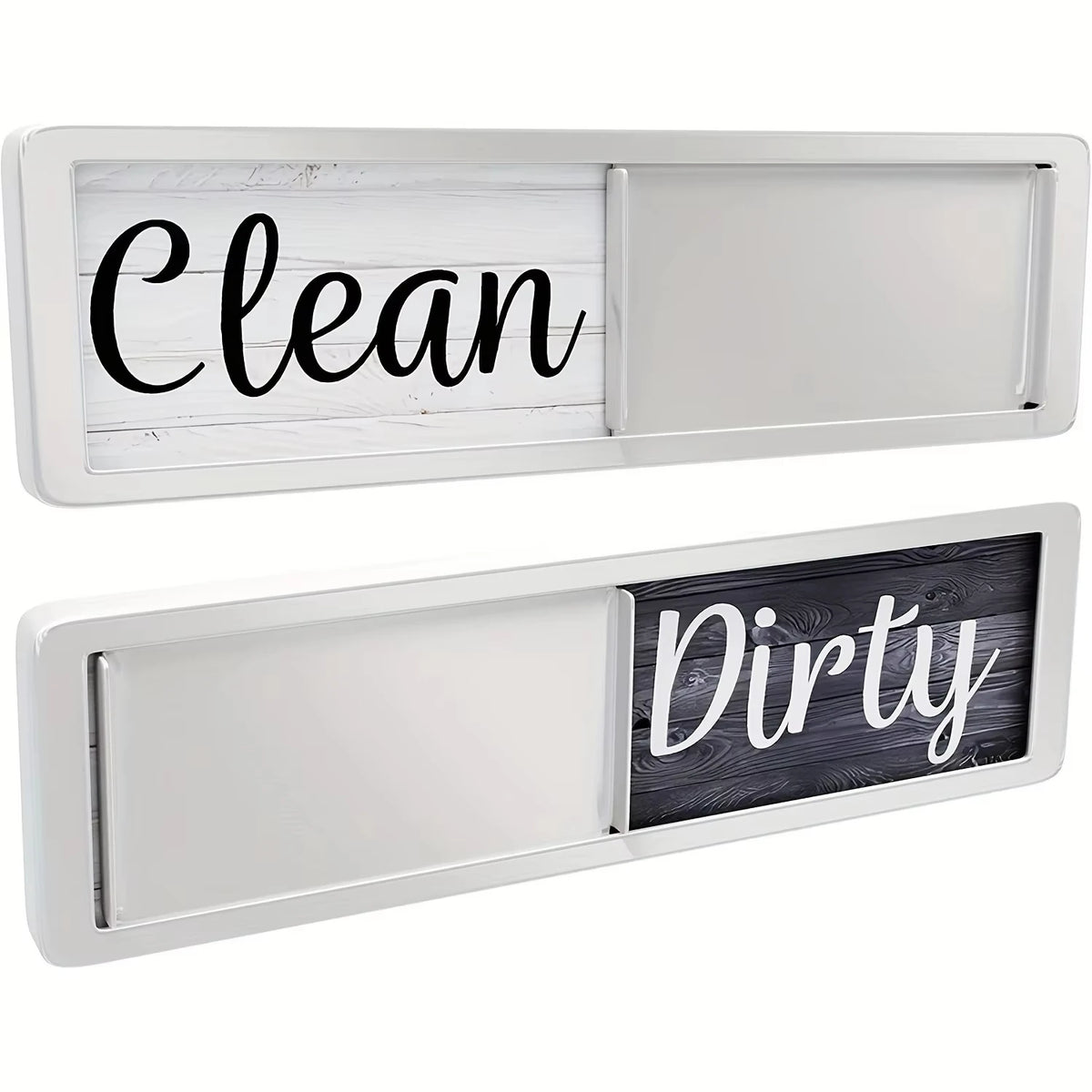 A magnetic dish indicator sign showing the words Clean and Dirty on separate panels.