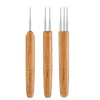 A set of five wooden precision crochet hooks for hair dreadlocks