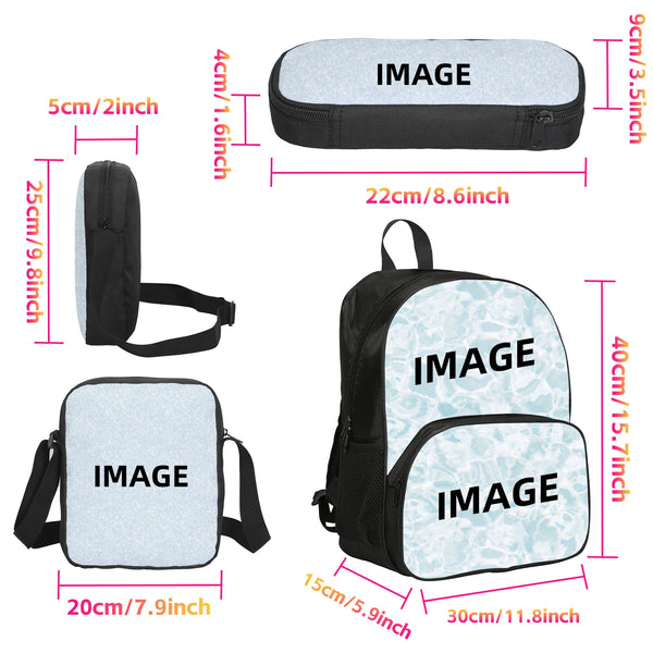 A white and black football sport backpack shown in multiple views, including a flat image and a full bag.