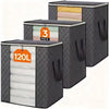 Three black foldable storage bags with orange labels indicating 120 liters each.