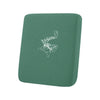 A dark green waterproof jacquard sofa seat slipcover with a white abstract design.