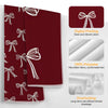 A set of two deep red kitchen towels with white bow designs, made from 100% polyester microfiber fabric.