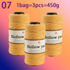 Three spools of Hollow yarn, each containing 3 pieces totaling 450g for knitting and crochet.