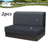 Two gray stretchable cushion covers for an RV dinette seat with anti-slip backing.