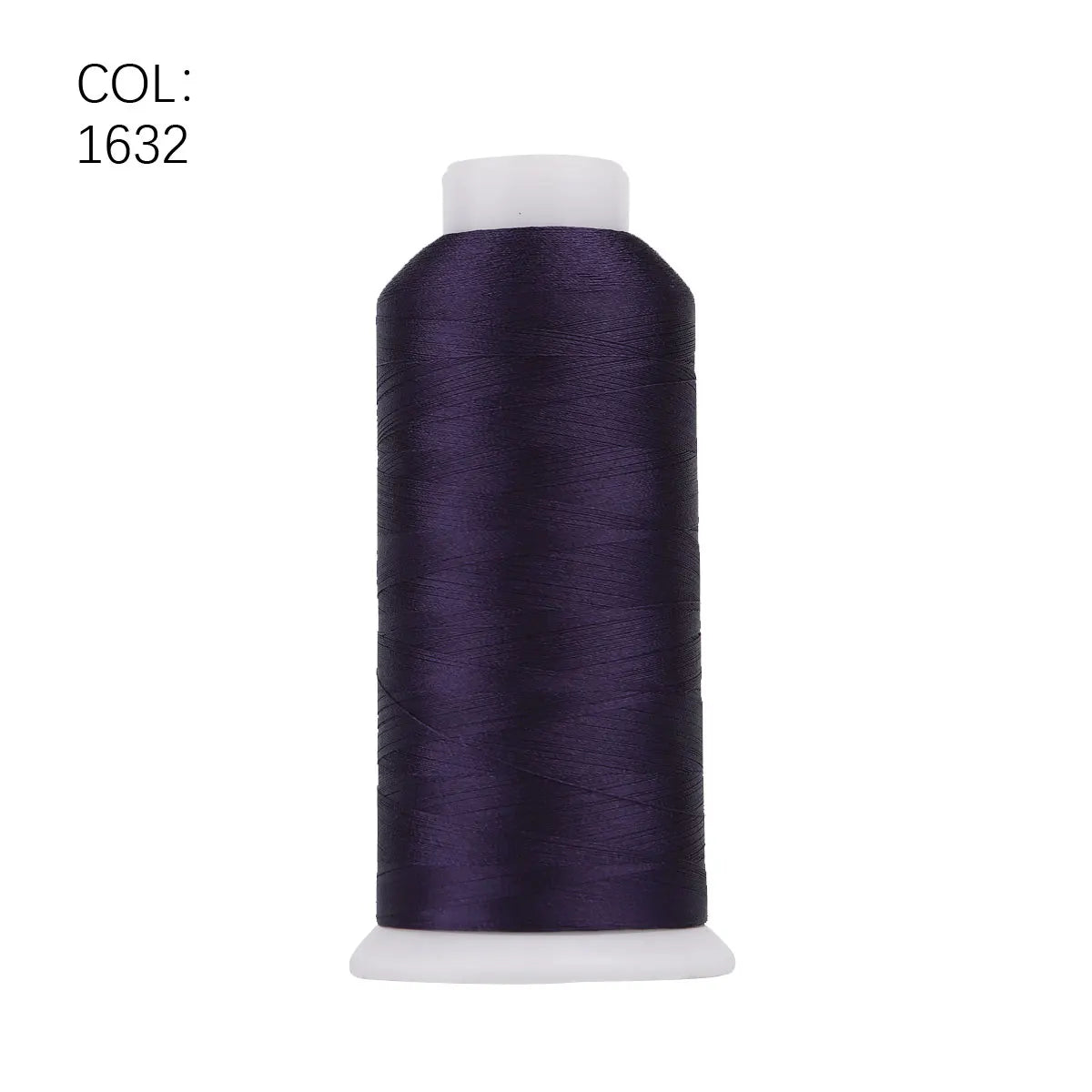 A roll of dark purple polyester embroidery thread with a white core.
