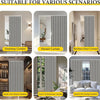 Magnetic accordion pleated door curtains shown in various contexts including doorways, showers, and kitchen doors.